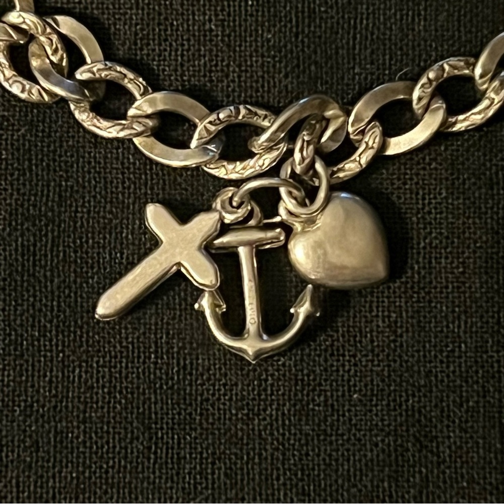 Sterling Silver Charm Bracelet with Cross, Anchor & Heart.  Faith, Hope & Love. - Picture 3 of 8